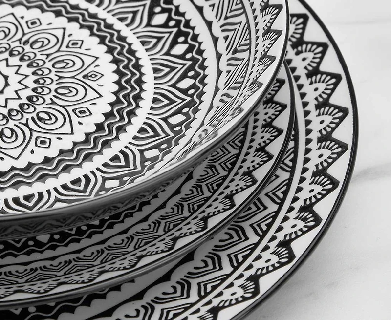 Ensemble de vaisselle de 12 pièces Maasai, blanc et noir