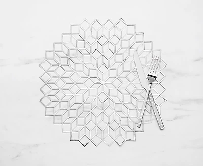 Napperon rond métallique à motif floral, argenté