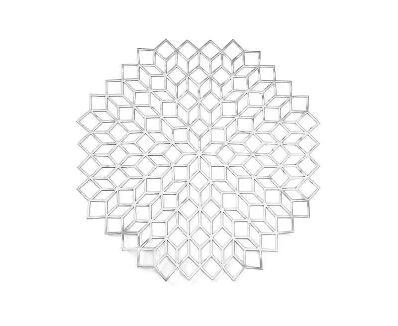 Napperon rond métallique à motif floral, argenté