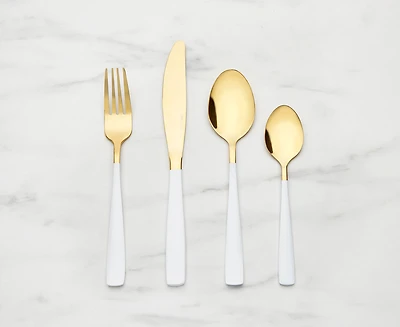 Estilo 16-Pc Flatware Set, White & Gold