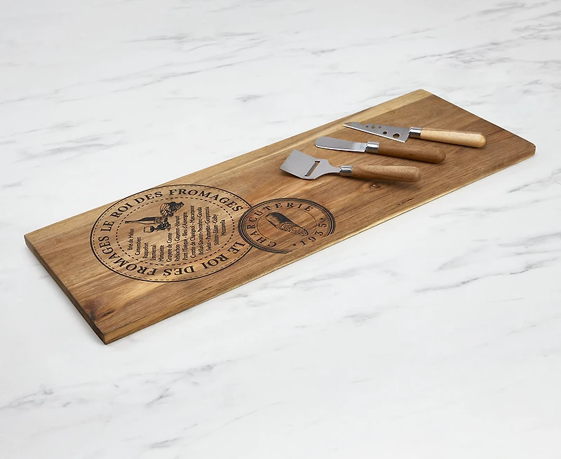 Planche à charcuterie avec 3 couteaux à fromage, 61 cm