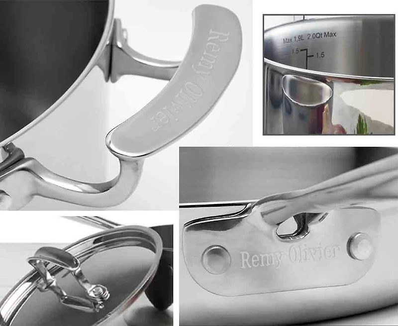 Batterie de cuisine de 7 pièces en acier inoxydable Remy Olivier Full-Clad