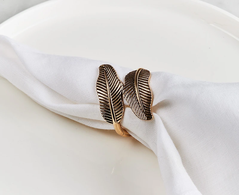 Botanical Leaf Napkin Ring, Gold