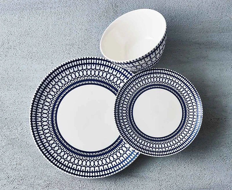 Ensemble de vaisselle de 12 pièces Gala, blanc et bleu