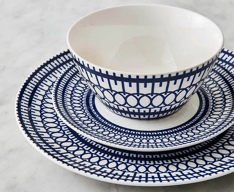 Ensemble de vaisselle de 12 pièces Gala, blanc et bleu