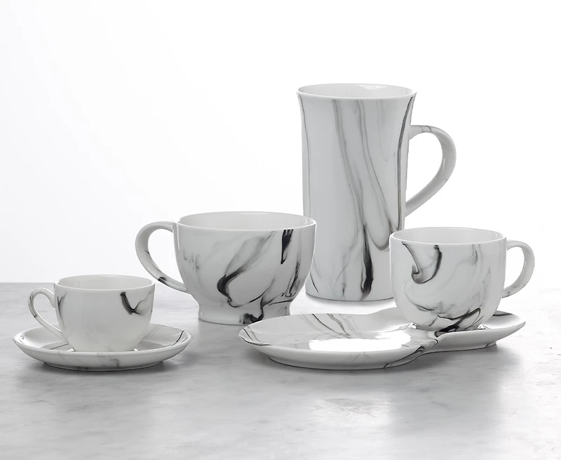 Marble Mug, White and Grey, 480 ml