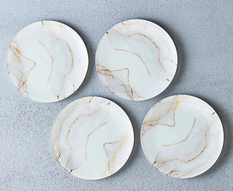 Assiettes rondes aspect marbre Carrara, ensemble de 4