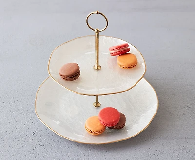 Plateau à deux étages Figaro, perle