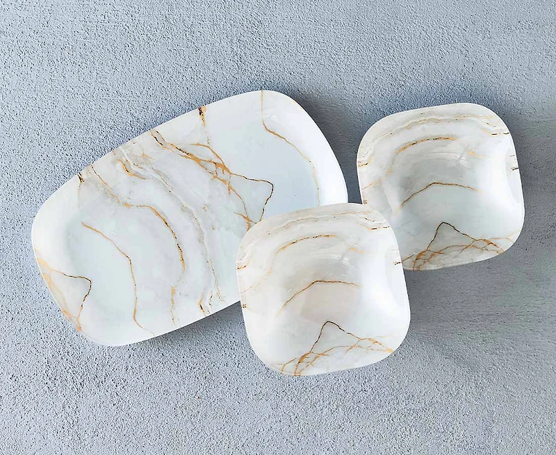 Assiettes à condiments aspect marbre Carrara, ensemble de 3