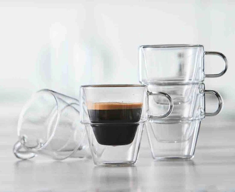 Doublico Double Wall Stackable Cortado Mugs, Set of 4, 6 oz