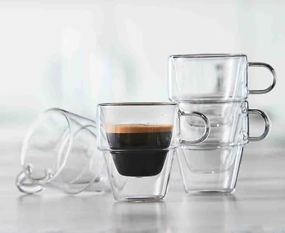 Doublico Double Wall Stackable Cortado Mugs, Set of 4,  6 oz
