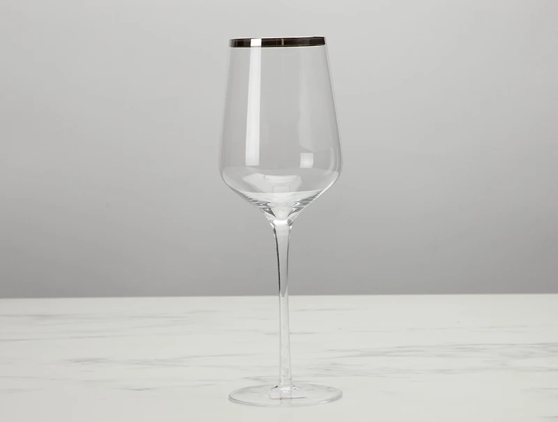 Regis White Wine Glass, Silver Rim, 16.9 oz