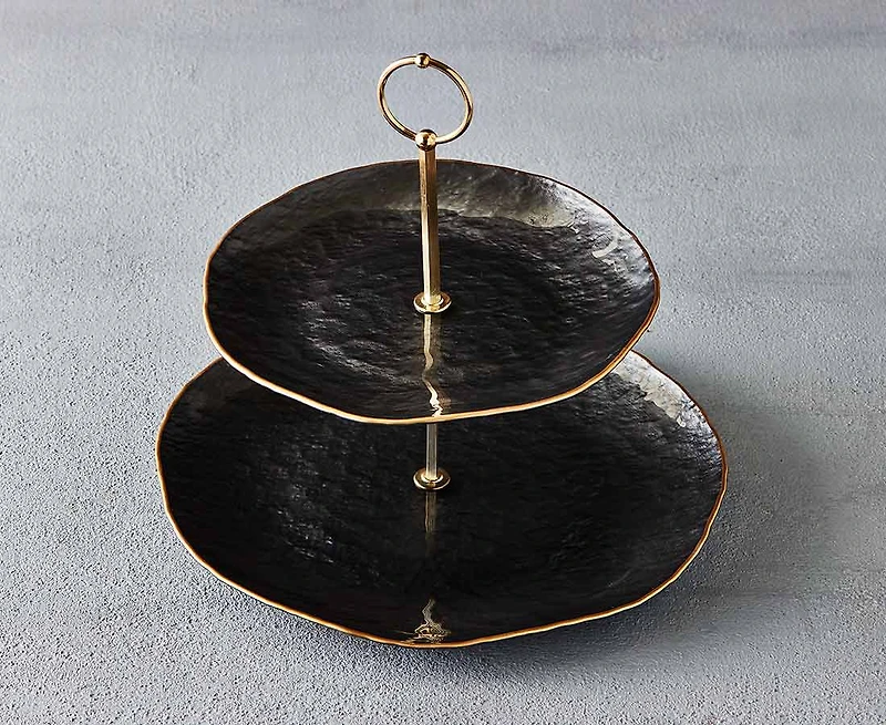 Plateau à deux niveaux Figaro, noir, 20 cm