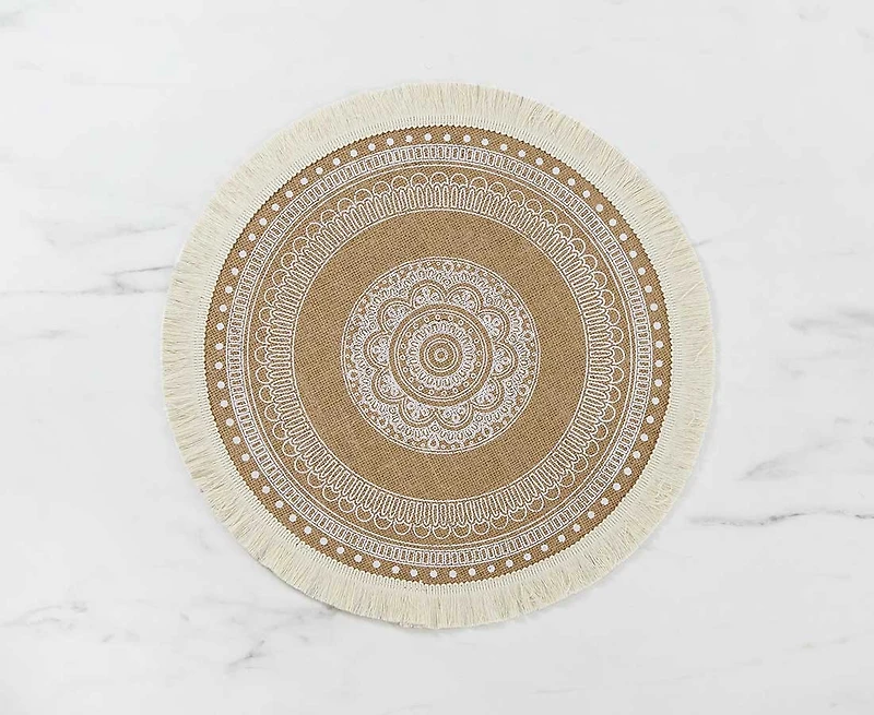 Safari Round Jute Placemat, Fringed