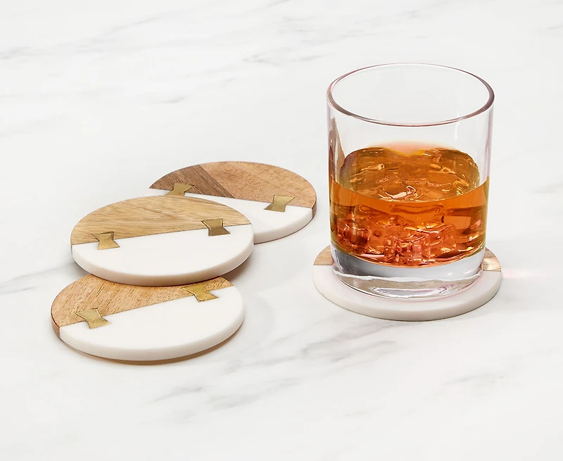 Sous-verres Gold Tie, résine et bois, Ens. de 4