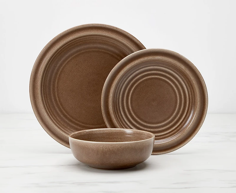 Leather 12-Pc Dinnerware Set, Brown