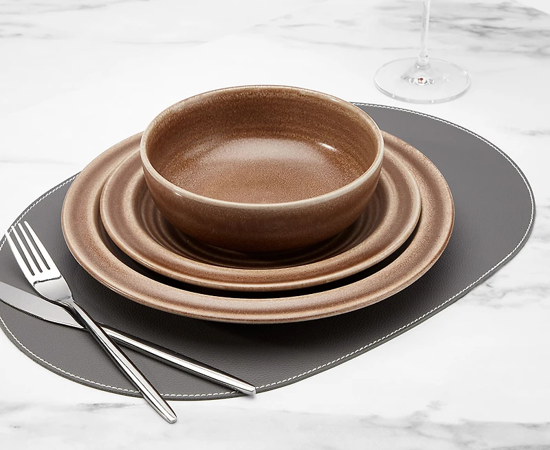 Leather 12-Pc Dinnerware Set, Brown