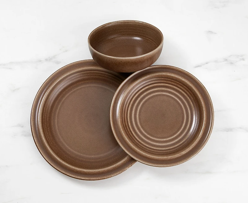 Leather 12-Pc Dinnerware Set, Brown