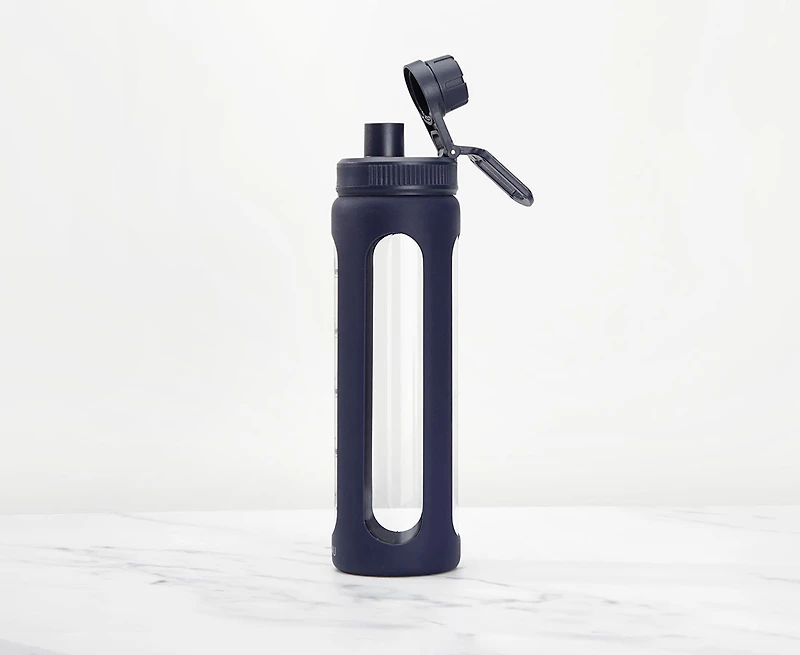 Bouteille Essential en verre avec manchon en silicone, marine, 750 ml