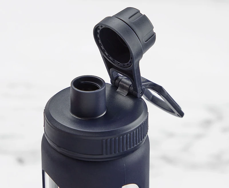Bouteille Essential en verre avec manchon en silicone, marine, 750 ml