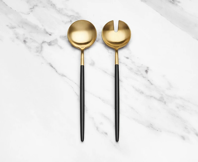 Ens. de deux ustensiles à salade Regan, or et noir