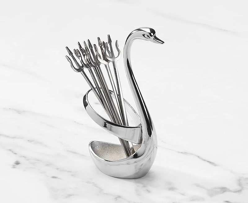 Fourchettes Swan avec support, argent, Ens. de 7