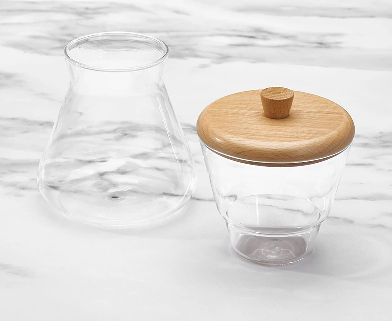 Ensemble en verre pour sucre et crème Java & Co., chêne