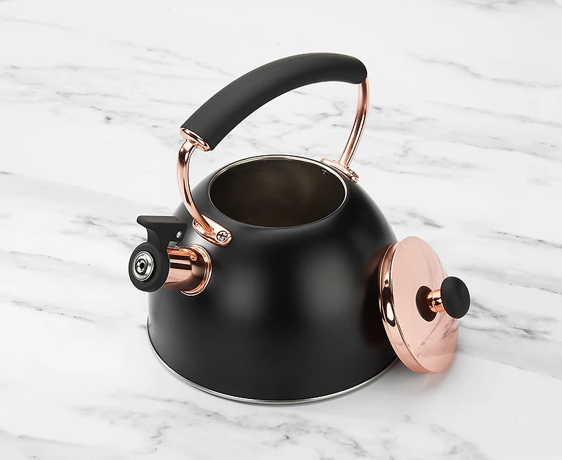 Bouilloire à sifflet Ora Rosa, noire et or rosé, 1,8 L