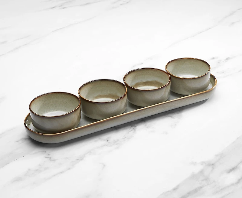 Ensemble à trempette Sandstone avec plateau de service, Ens. de 5 pièces