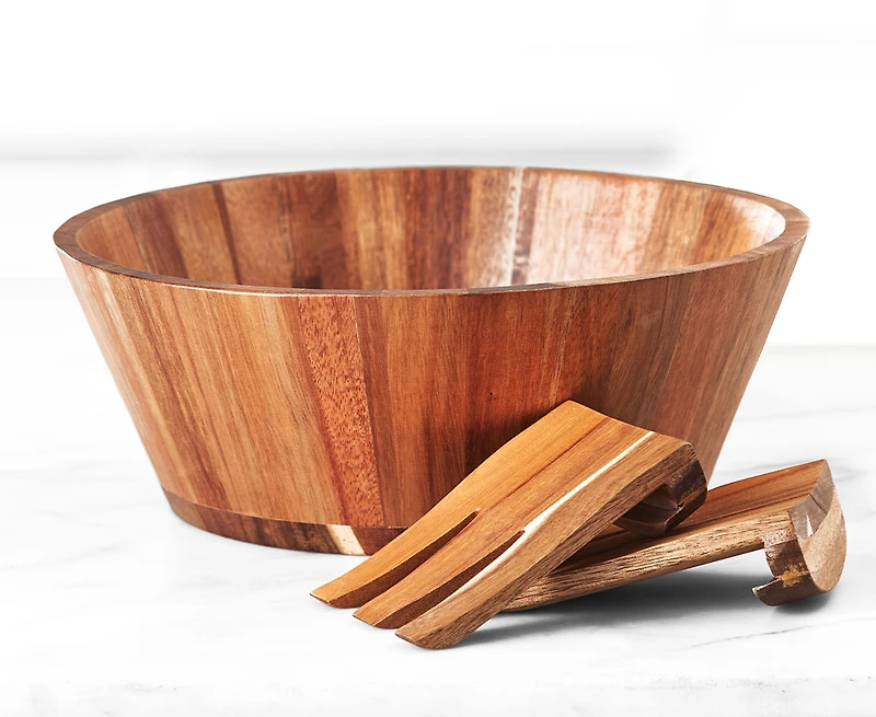 Saladier Silo en bois d'acacia avec ustensiles