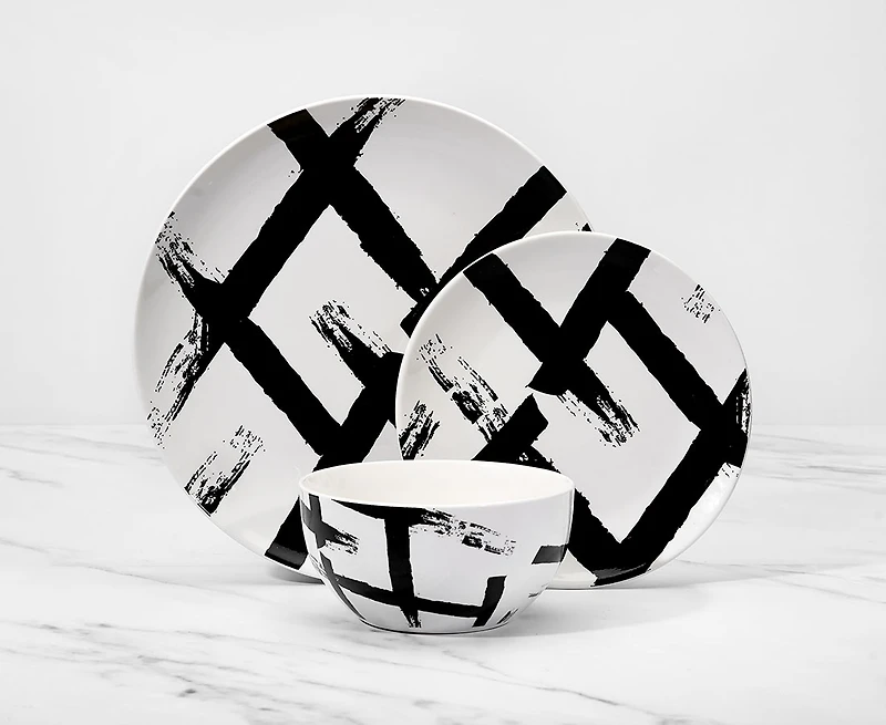 Ensemble de vaisselle de 12 pièces Framework, blanc et noir