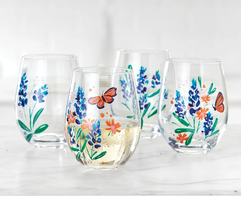 Ens. de quatre verres à vin sans pied Flores