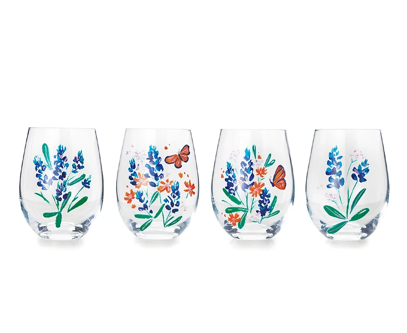 Ens. de quatre verres à vin sans pied Flores