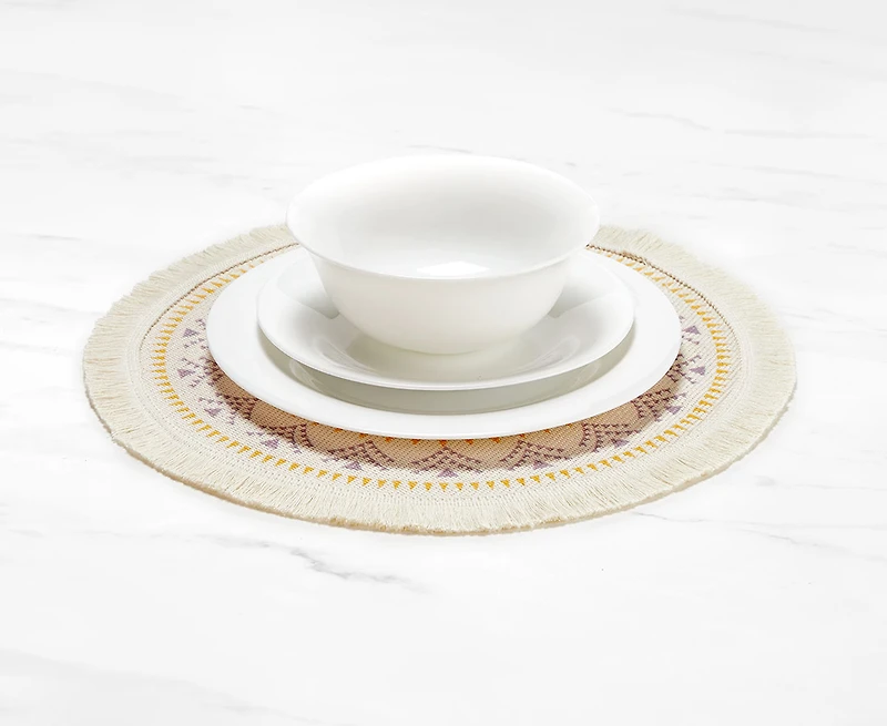 Napperon rond Mosaic, violet et jaune