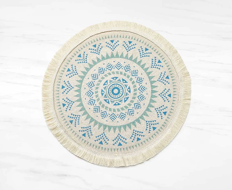 Mosaic Round Placemat, Green & Blue