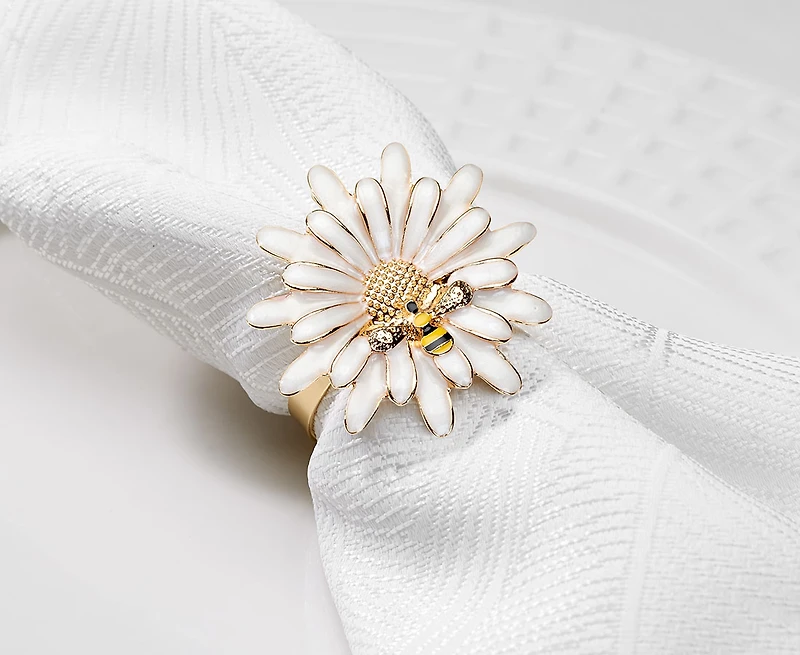 Anneau à serviette de table Daisy Bee, blanc