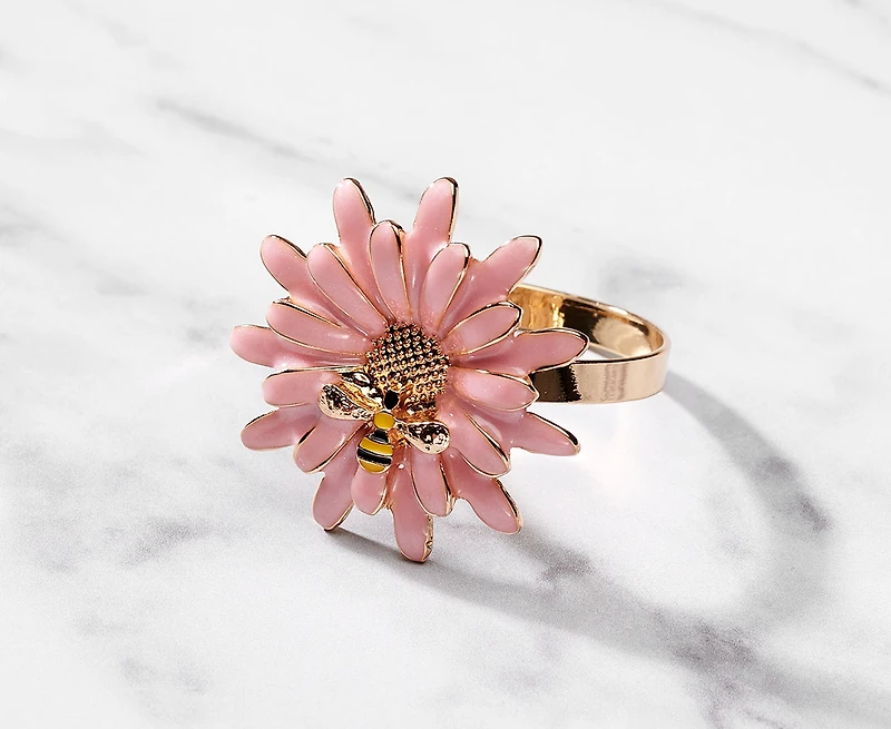 Daisy Bee Napkin Ring, Pink