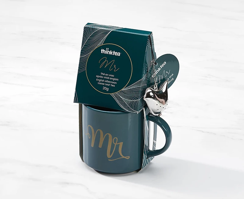 Ensemble tasse et thé « Mr » thinktea, vert et or