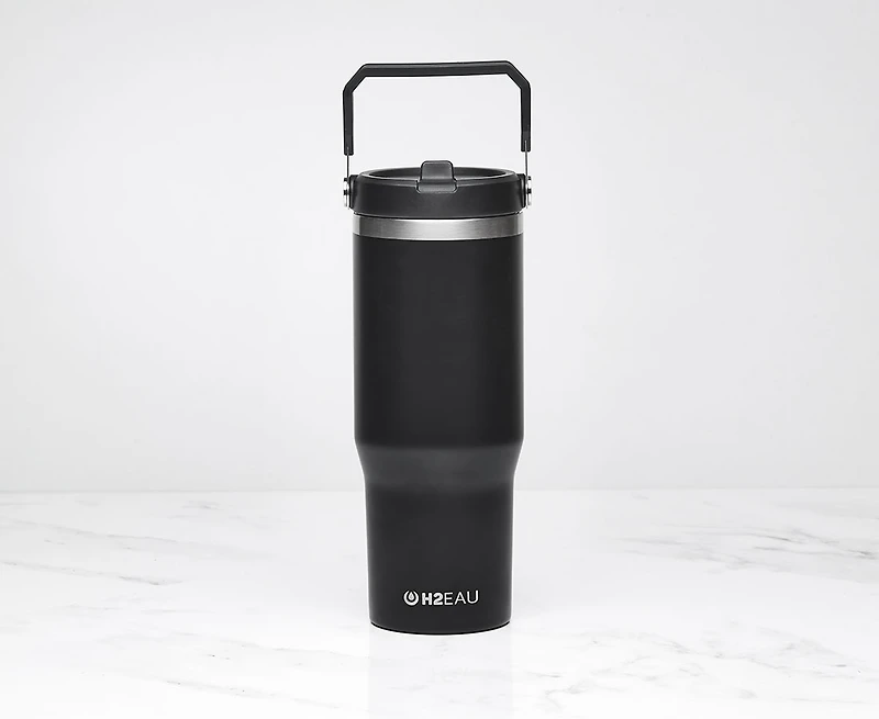 Bouteille isotherme à double paroi avec bouchon à paille SIP, noire, 30 oz