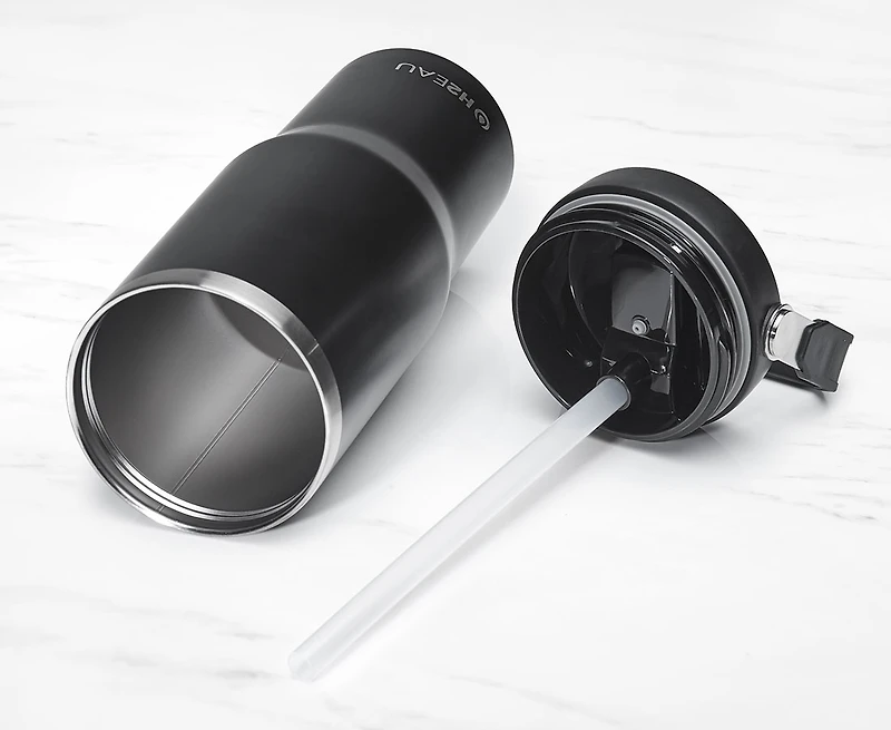 Bouteille isotherme à double paroi avec bouchon à paille SIP, noire, 30 oz