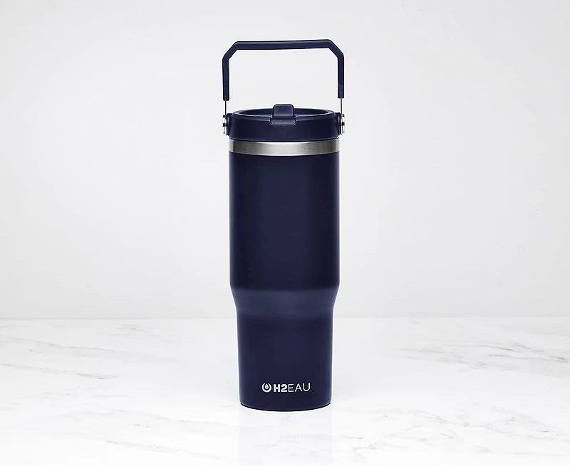 Bouteille isotherme à double paroi avec bouchon à paille SIP, bleu foncé, 30 oz
