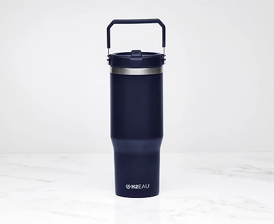 Bouteille isotherme à double paroi avec bouchon à paille SIP, bleu foncé, 30 oz