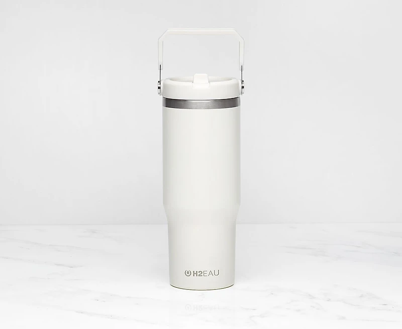 Bouteille isotherme à double paroi avec bouchon à paille SIP, blanc cassé, 30 oz