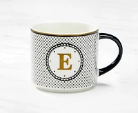 Tasse monogramme avec lettre E, noir et or, 480 ml