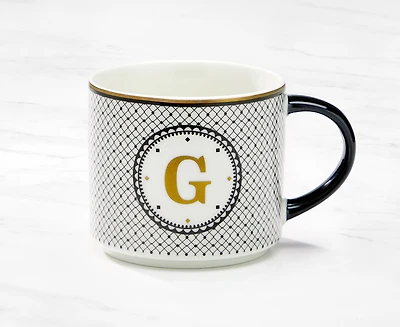 Monogram Mug with Letter G, Black and Gold, 480 ml