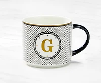 Monogram Mug with Letter G, Black and Gold, 480 ml