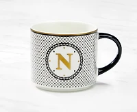 Tasse monogramme avec lettre N, noir et or, 480 ml