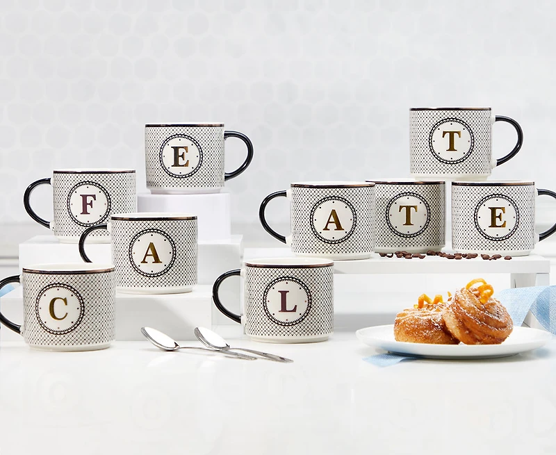 Tasse monogramme avec lettre O, noir et or, 480 ml