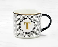Tasse monogramme avec lettre T, noir et or, 480 ml