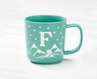 Tasse monogramme avec motif chalet et lettre F, turquoise et blanc, 370 ml